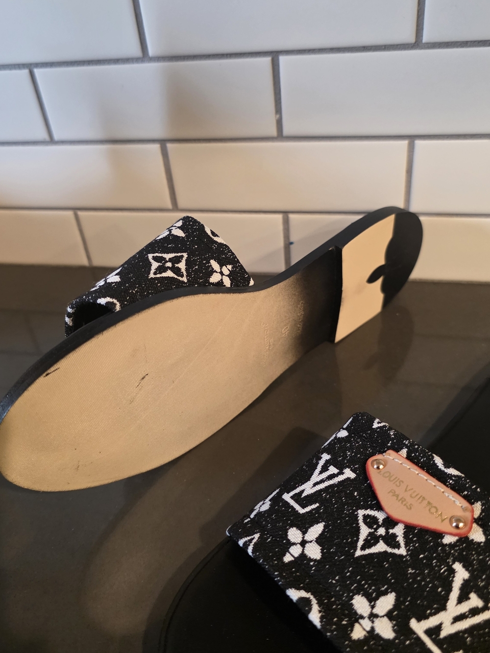 Black and White Slide Sandals - Picture 6 of 10